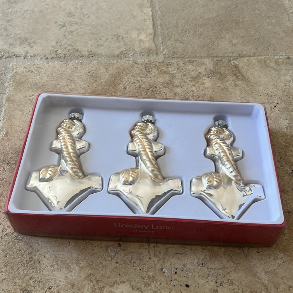Set of 3 Holiday Lane Anchor Christmas Ornaments